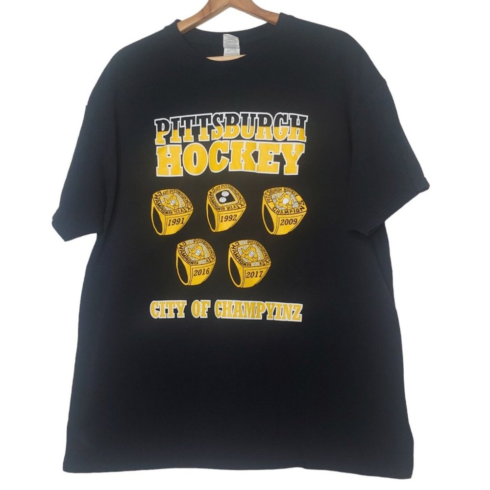 Pittsburgh Hockey City Of Champyinz Men XL T Shirt Stanley Cup Rings Champs NHL